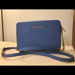 Michael Kors Jet Set Large Leather Crossbody Bag (Blue)